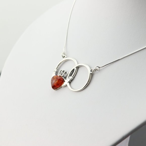 Sterling silver necklace with natural Baltic amber, heart silver necklace - Picture 15 of 16